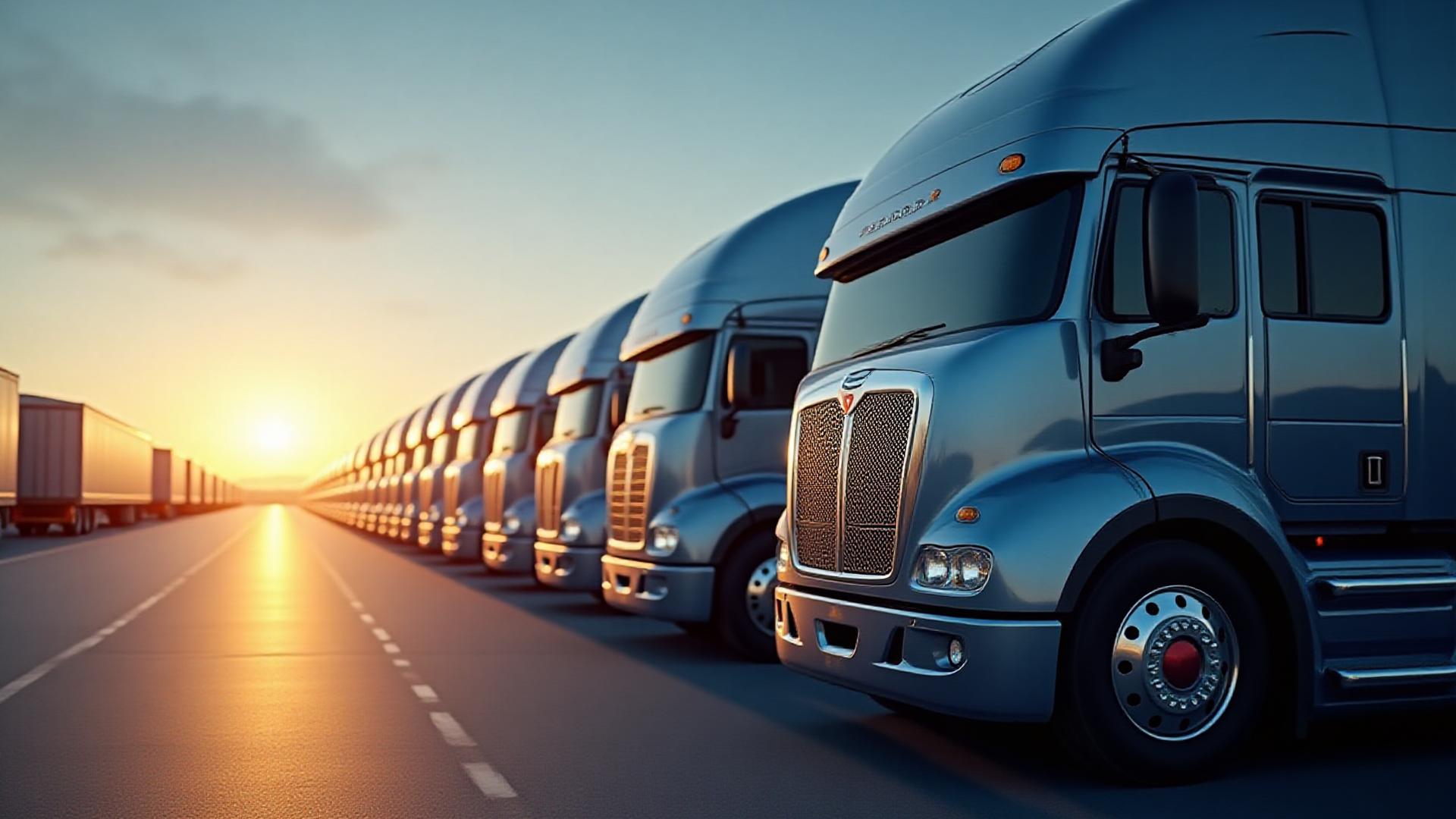 Row of Pinada Trucking professional fleet vehicles