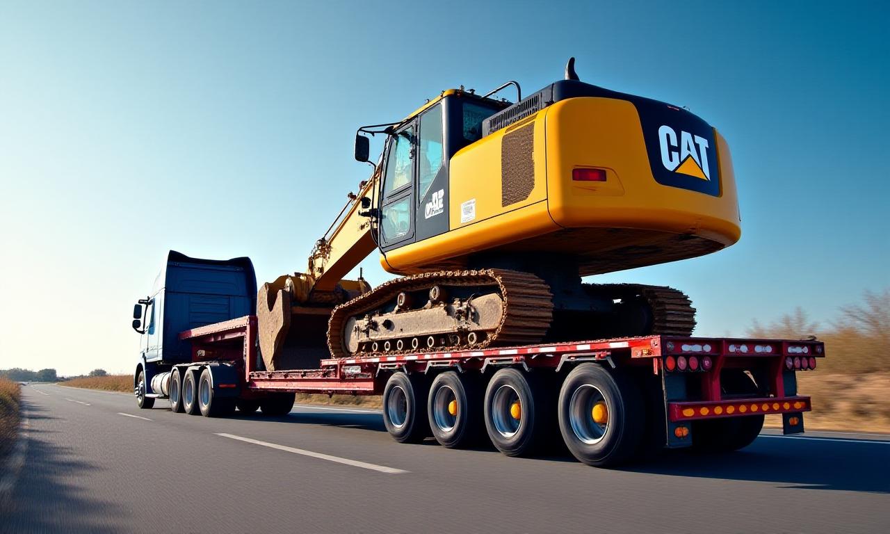 Removable Gooseneck trailer carrying an excavator