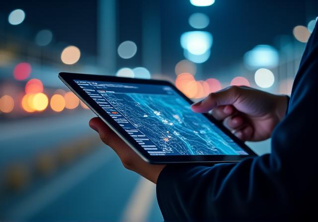 Logistics dispatcher monitoring a real-time tracking dashboard