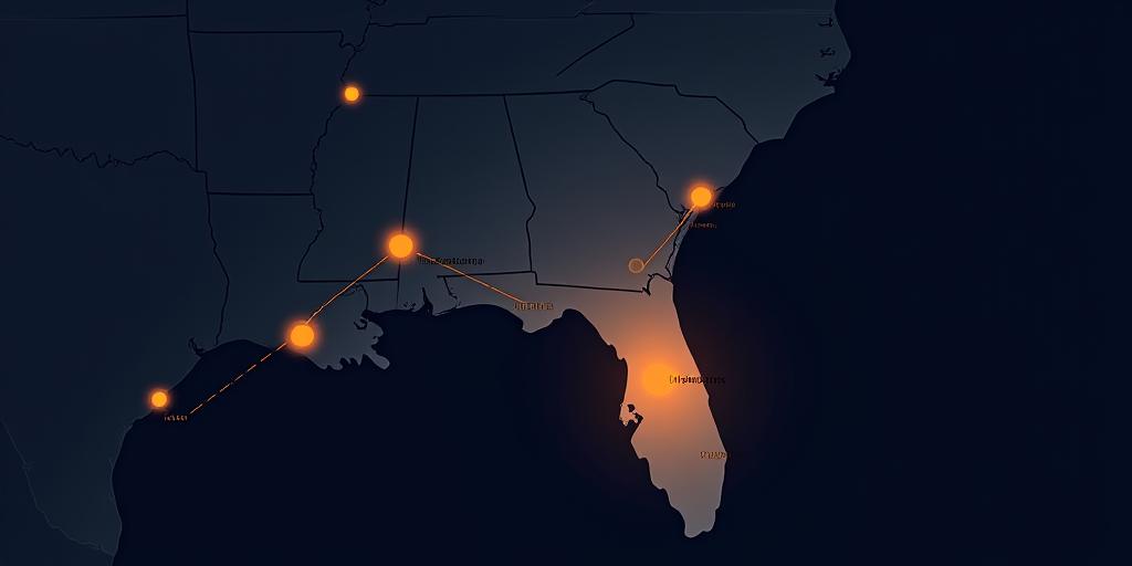 Logistics map showing freight routes from Bradenton Florida to major Southeast hubs