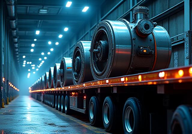 Flatbed trailer hauling industrial equipment
